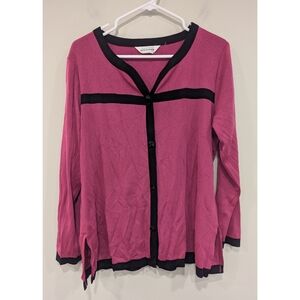 Exclusively Misook Fuschia Pink And Black Button Front Cardigan Size Large